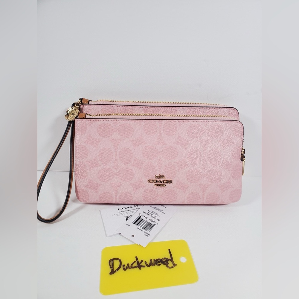 Coach Double Zip Wristlet In Signature Canvas With Charms NWT